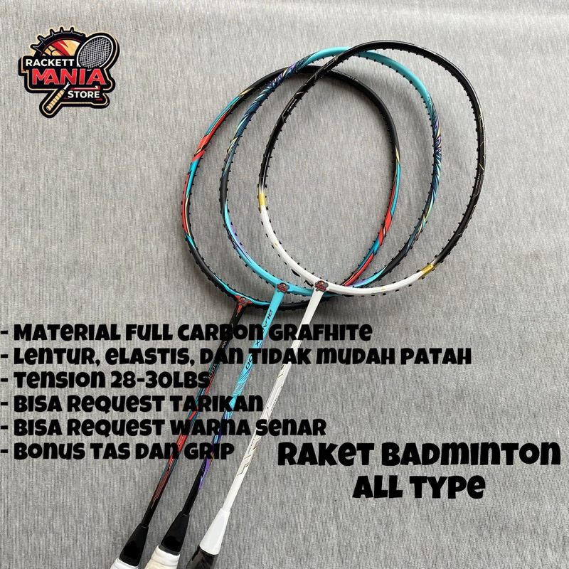 raket badminton full carbon 30lbs bonus tas dan grip