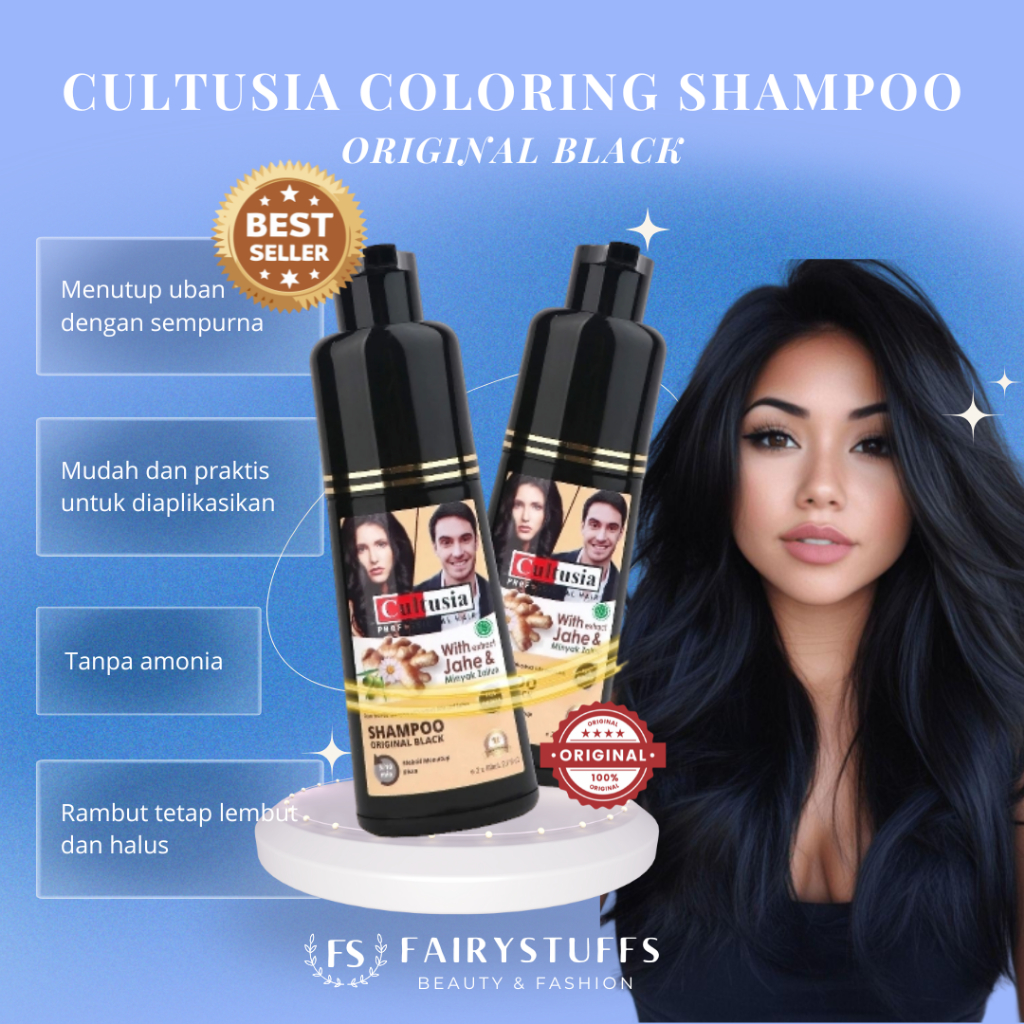 Cultusia Coloring Shampoo Original Black 160 ml Instant Pewarna Rambut Hitam Uban Rambut Putih