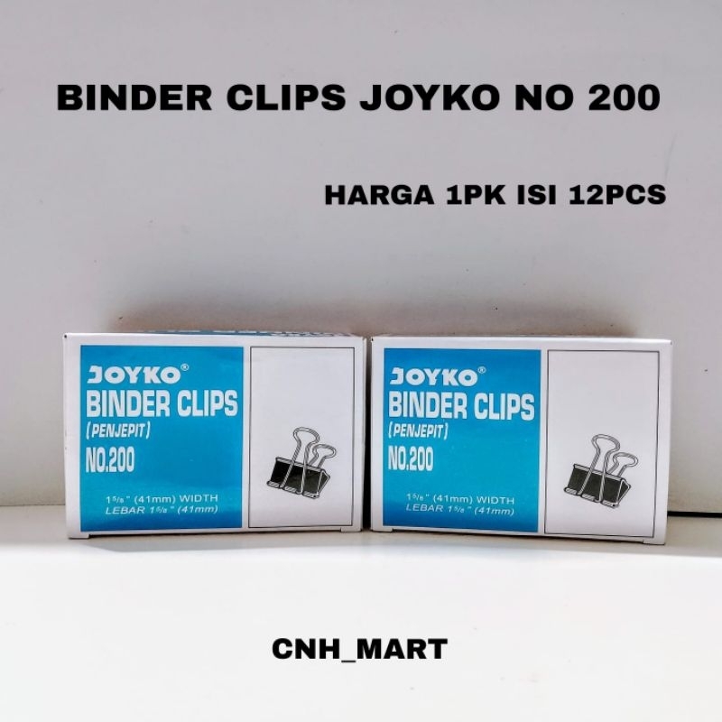 

Binder Clip JOYKO No 200 - penjepit klip kertas - Paper Clip - Klip Kertas - Harga Per 12PCS ( Box ) No 200