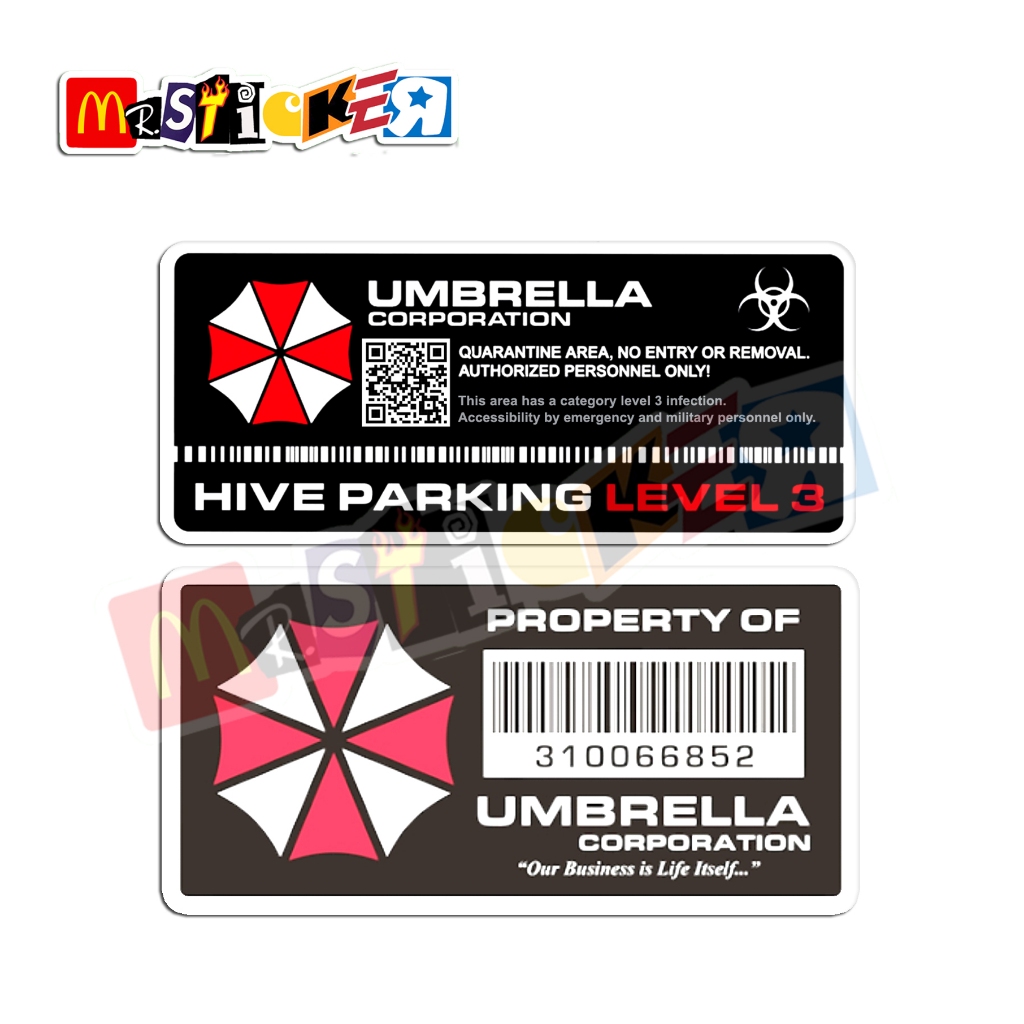 

sticker Property of Umbrella Corporation asset tag hive parking level 3 stiker film game resident evil