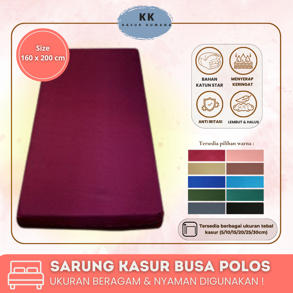 Sarung Kasur Busa Sprei Resleting Ukuran 200 x 160 Bahan Katun Polos Tebal 5 10 15 20 cm