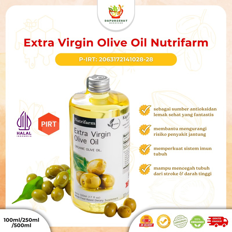 

NUTRIFARM EXTRA VIRGIN OLIVE OIL 500ML MINYAK ZAITUN ORGANIK UNTUK MASAK MPASI / OLIVE OIL BERTOLLI / MINYAK ZAITUN UNTUK DIMINUM RAMBUT MUSTIKA RATU ASLI UNTUK MASAK HERBORIST EXTRA VIRGIN HPAI / OLIVE OIL UNTUK MASAK HERBORIST EXTRA VIRGIN MPASI