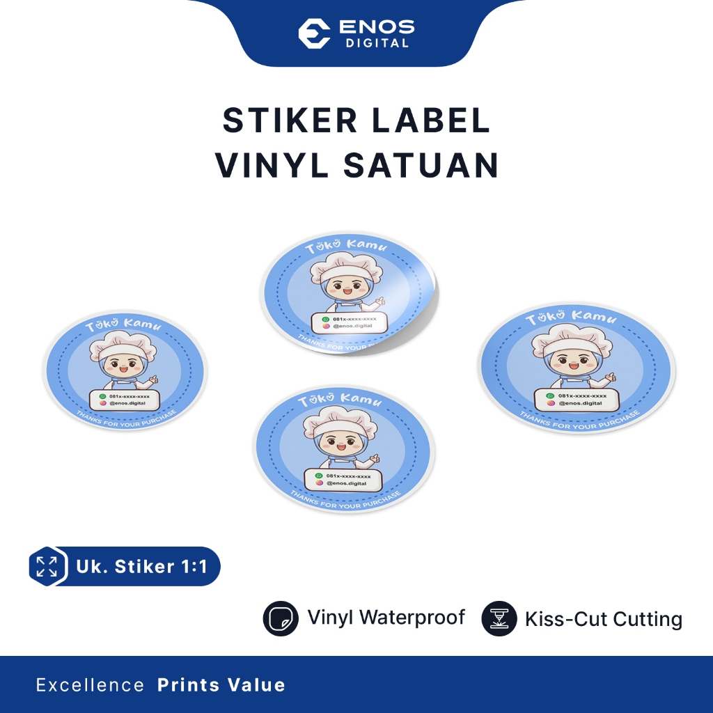 

Stiker Vinyl Waterproof Custom Label Kemasan Brand Jualan Makanan Print Sticker Logo Anti Air Anti Minyak