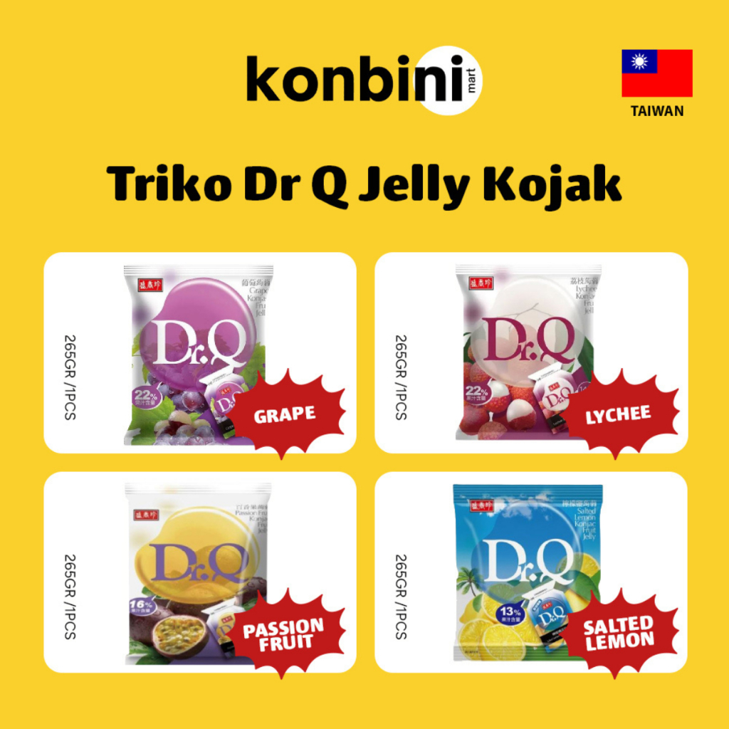 

KONBINI TAIWAN - Triko Dr Q Konjac Fruit Jelly 265gr Lychee, Grape, Lemon, Markisa