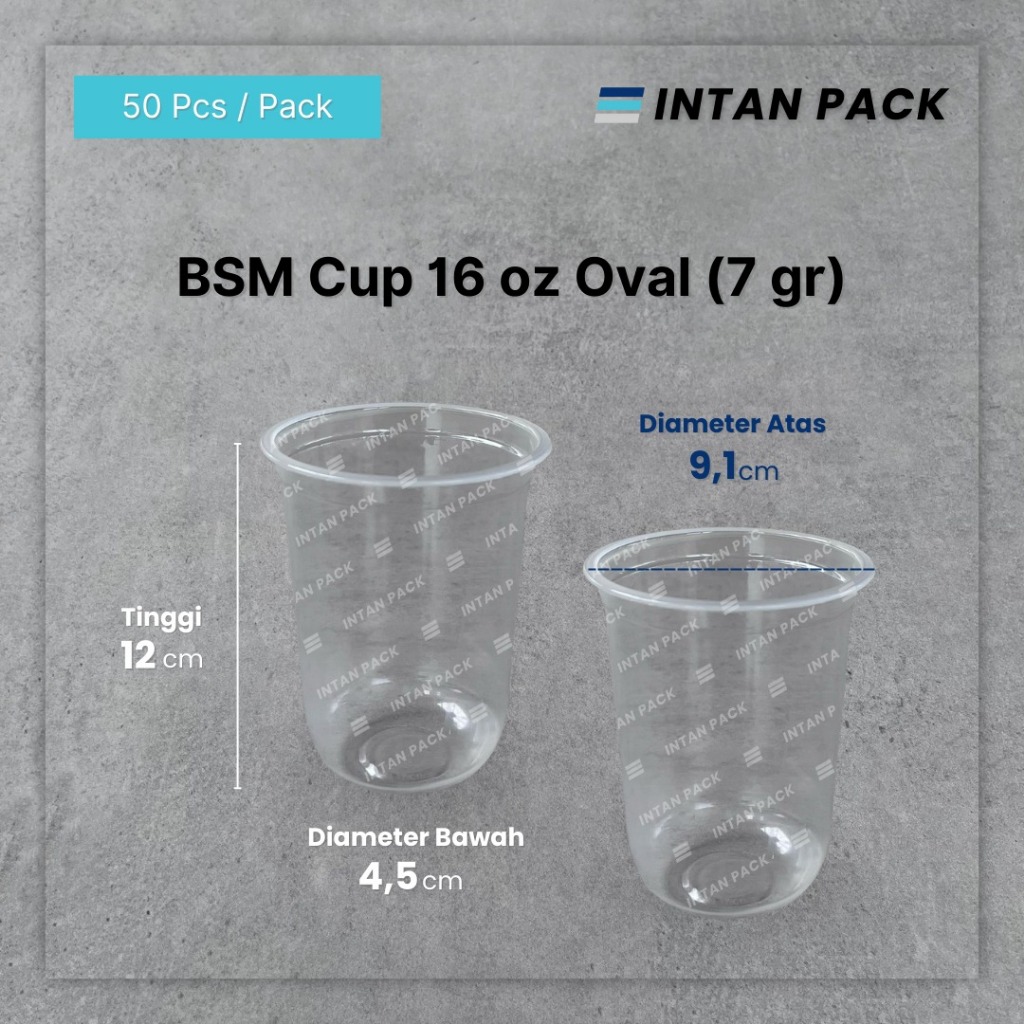 Gelas Plastik Cup 16 oz Oval BSM 7 gram ( 50 pcs )