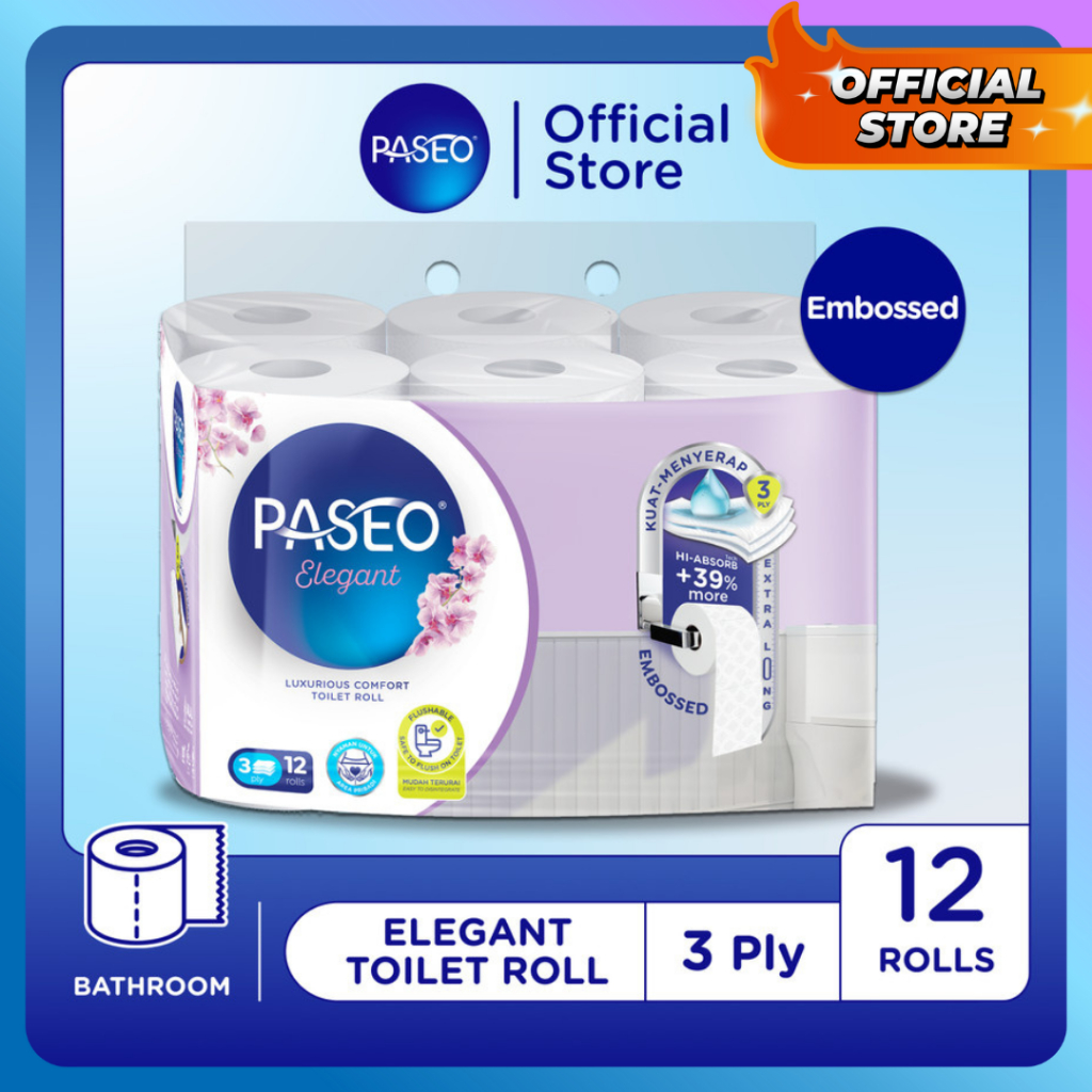 PASEO - Tissue Toilet 12 Rolls | Tisu Gulung Toilet Paseo | Bathroom