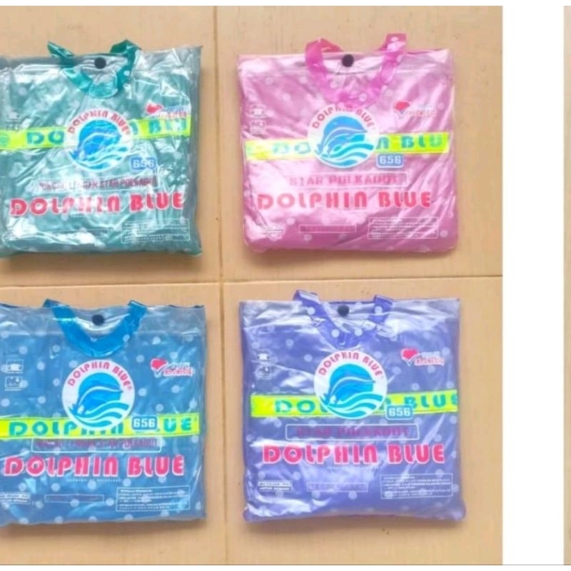 Jas Hujan Dolphin Blue Polkadot