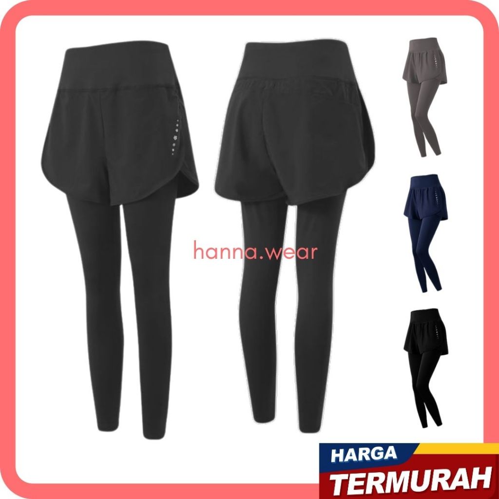 Legging Olahraga 3926 Wanita 2in1 Celana Legging Sport Plus Rok Celana Skirt High Waist Legging Spor