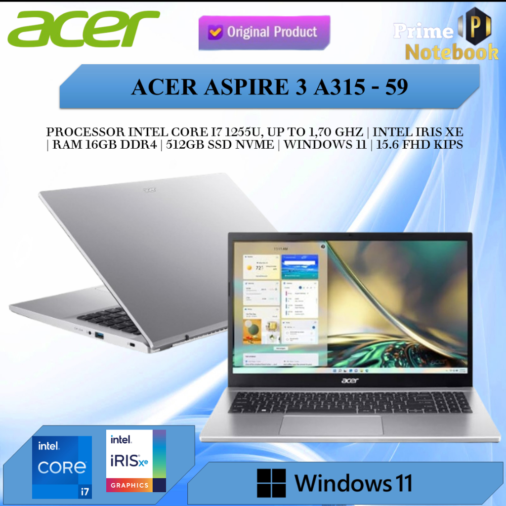 Laptop Acer Aspire 3 A315 I7 1255 16GB 512GB W11PRE 15.6Fhd Ips