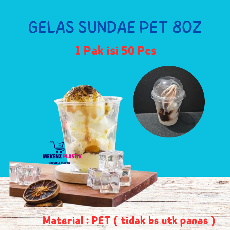 Gelas Ice Es Cream Sundae 8 oz l Gelas Plastik PET Bening 8oz Starindo isi 50 Pcs