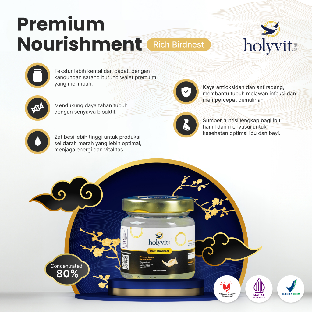 

HOLYVIT Rich Birdnest 80% Sarang Burung Walet - 6 x 100ml