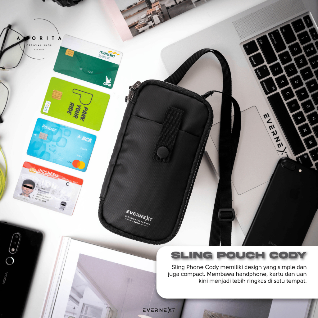 AMORITA.co - Sling Pouch Cody Waterproof Sling Phone Pria Dompet Hp Tas Handphone Pria Wanita Hitam 