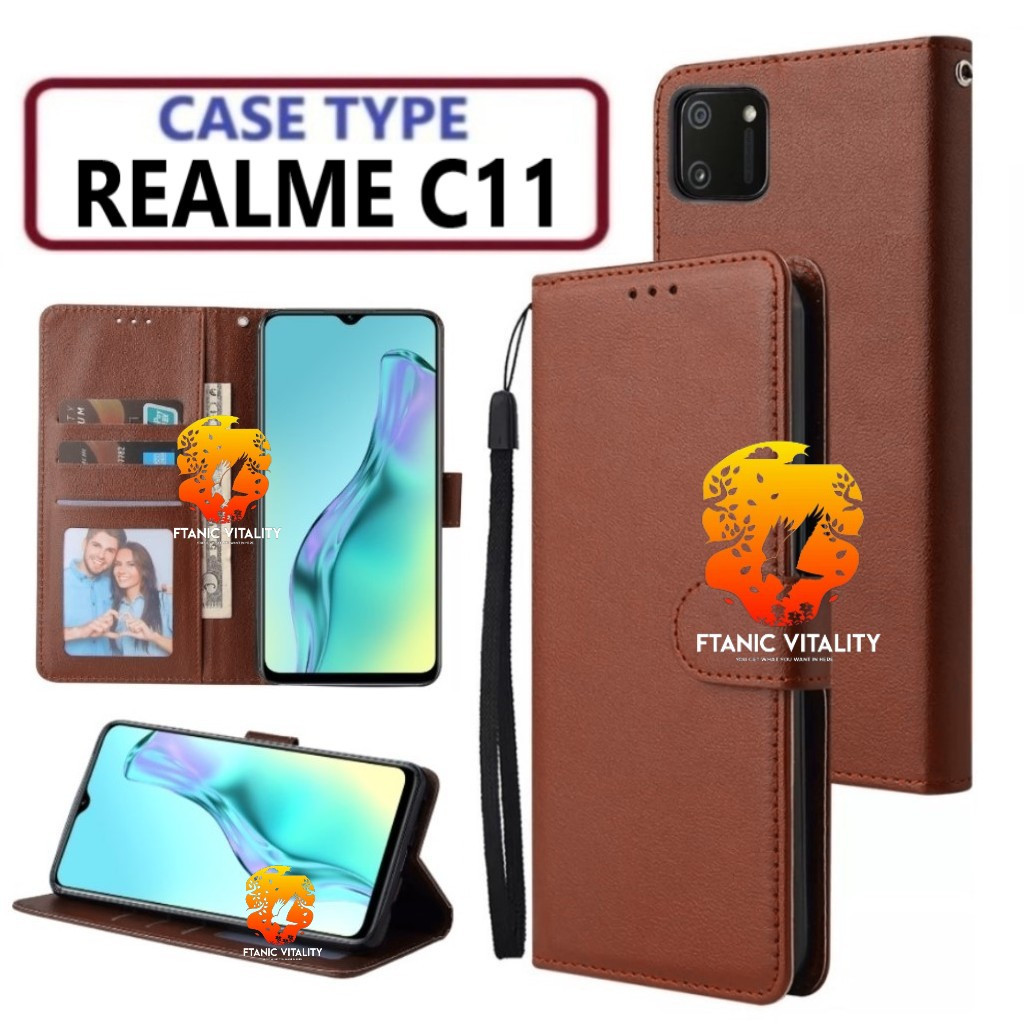 FLIP LEATHER CASING REALME C11 CASE KULIT FLIP WALLET LEATHER DOMPET KULIT PREMIUM SARUNG BUKA TUTUP