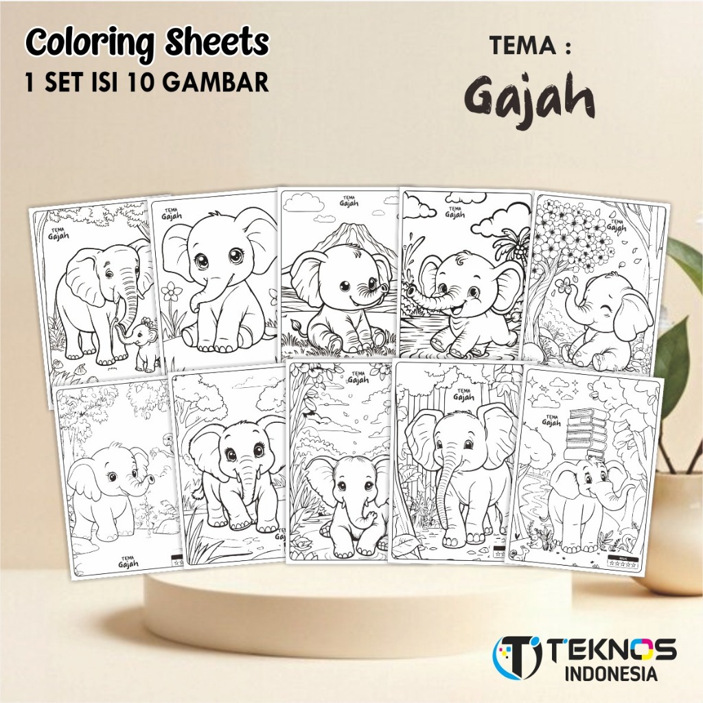 

[TEMA GAJAH] KERTAS GAMBAR UNTUK ANAK - LEMBAR MEWARNAI ANAK 1 SET ISI 10 LEMBAR GAMBAR A4