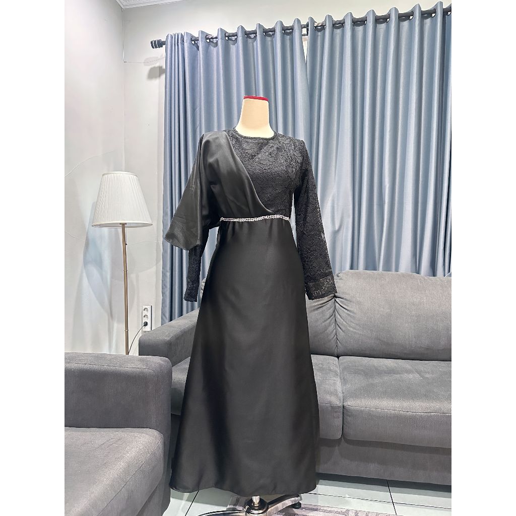 ISKANTI DRESS - SATIN ROBERTO MIX BRUKAT - GAUN LAMARAN - BAJU MUSLIM LUXURY - DRESS BRIDESMAID - GA