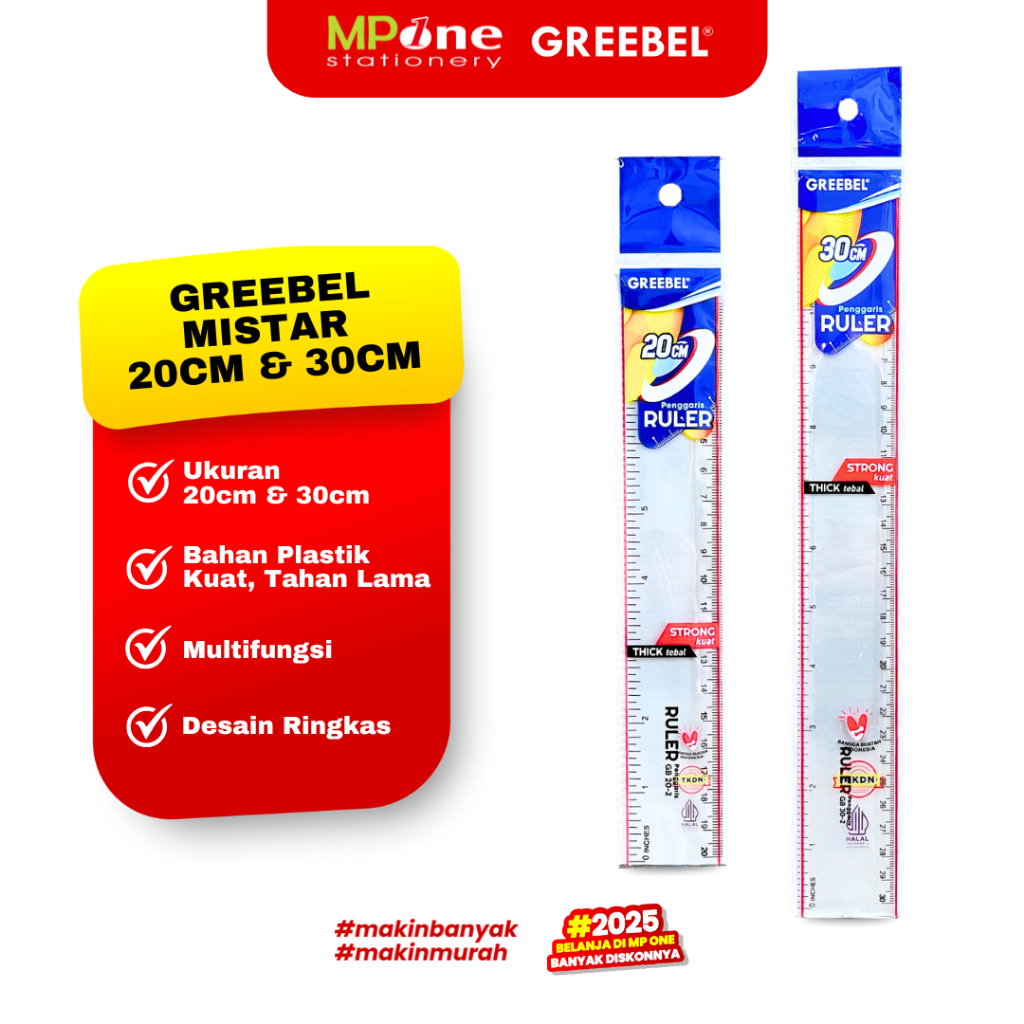 

(1 PCS) Greebel Penggaris Plastik 20cm & 30cm / Mistar Plastik Tebal Kuat GB 30-2 / GB 20-2 GREEBEL