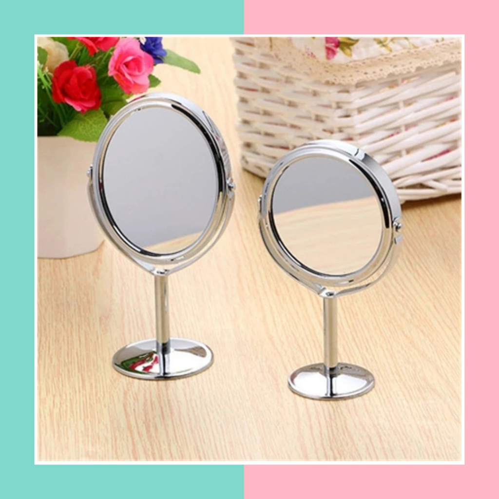 KACA CERMIN MAKEUP MEJA STANDING MIRROR CERMIN 2 SISI KACA RIAS MAKE UP PUTAR - CERMIN MEJA - KACA M