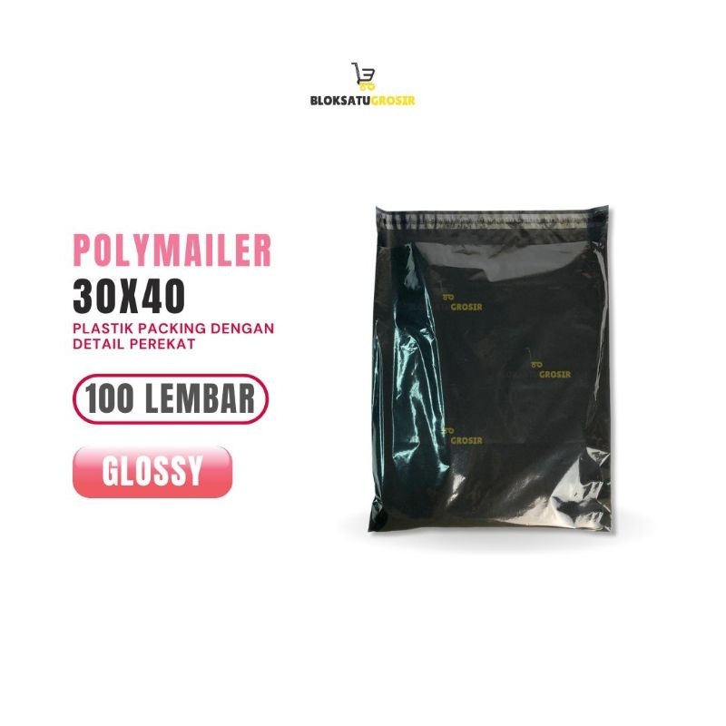 

Polymailer Hitam plastik lem kantong tas packing baju 30x40 cm isi 100 lembar glossy/mengkilat packing baju