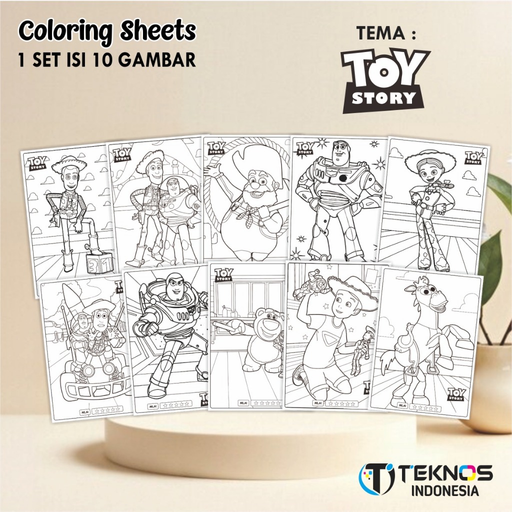 

[TEMA TOY STORY] KERTAS GAMBAR UNTUK ANAK - LEMBAR MEWARNAI ANAK 1 SET ISI 10 LEMBAR GAMBAR A4