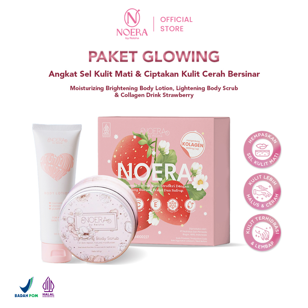 Noera Paket Glowing | Collagen Drink Improved Formula + Moisturizing Brightening Body Lotion + Light
