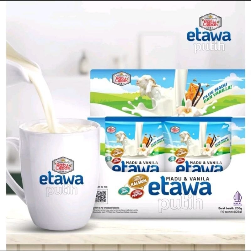 

Susu Kambing Etawa Murni Etawa Putih Ratu Lebah isi 10 Sachet Plus Madu dan Vanila dan Jahe
