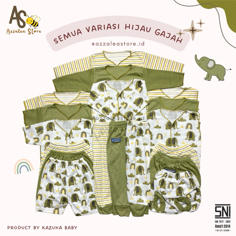[SEMUA VARIASI] - Series HIJAU GAJAH Paket Brojol Hemat SNI Baju Celana Bayi Baru Lahir Sarung Tanga