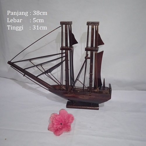 Kapal Layar Perahu Layar Pinishi Miniatur Ukuran Besar Panjang 38cm Hiasan Dinding