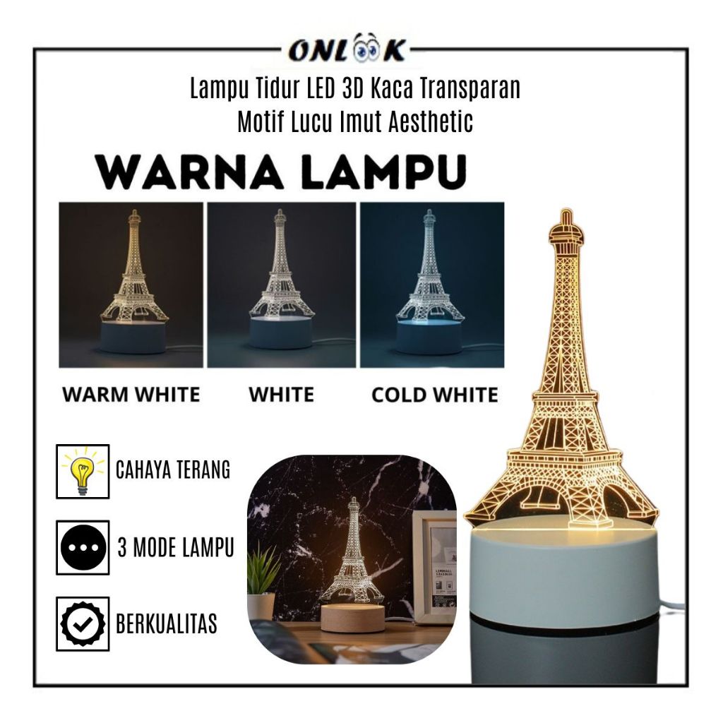 Lampu Tidur LED 3D Kaca Transparan Motif Lucu Imut Aesthetic / Hiasan Pajangan Tumblr Sleep / Lighti