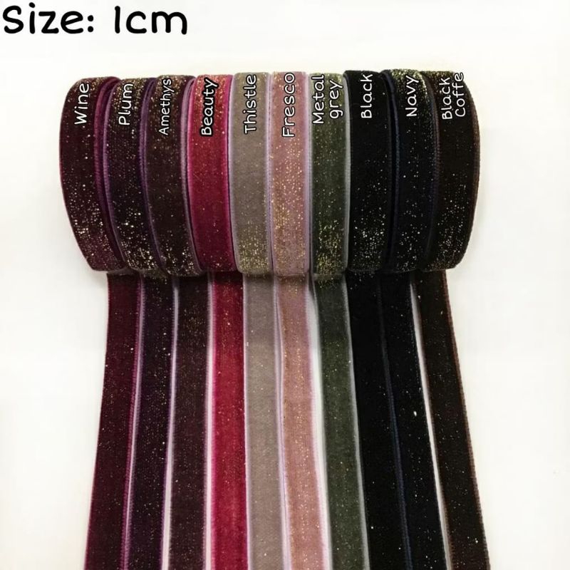 

1 YARD - 1 CM PITA BLUDRU GLITER HALUS | VELVET GLITER GOLD (3/8")