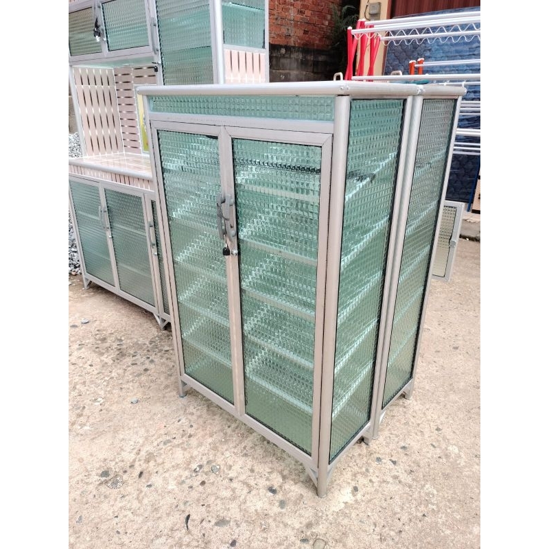 Rak sepatu aluminium 2pintu silver