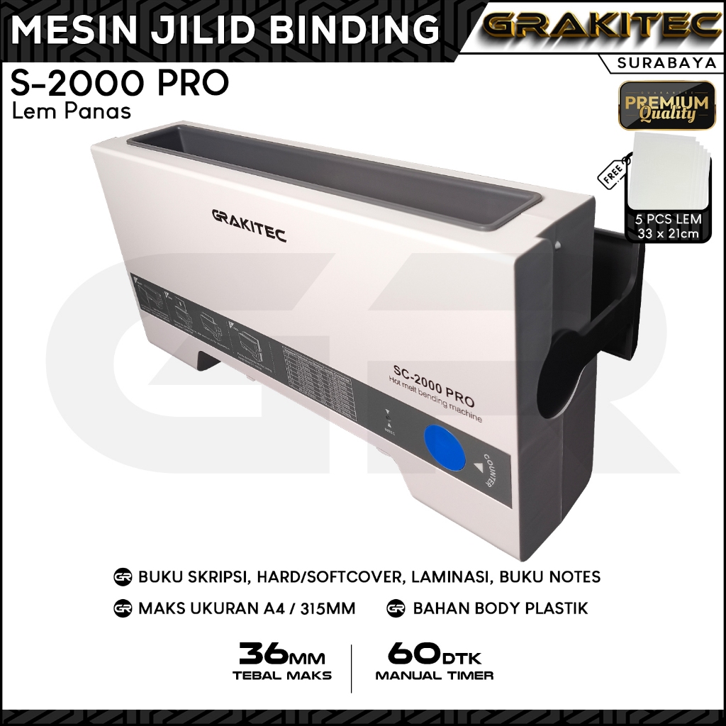 

Grakitec Mesin Jilid Bending Buku SC-2000 Pro + Lem 5 lbr sby