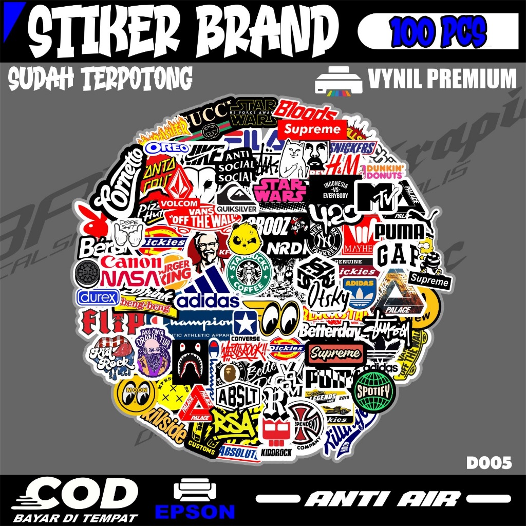 

100PCS STIKER BRAND SUDAH TERPOTONG TINGGAL TEMPEL