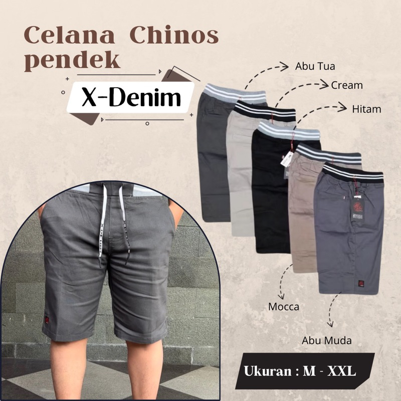 Celana Chinos Pendek Pria Celana Pinggang Rib X-Denim