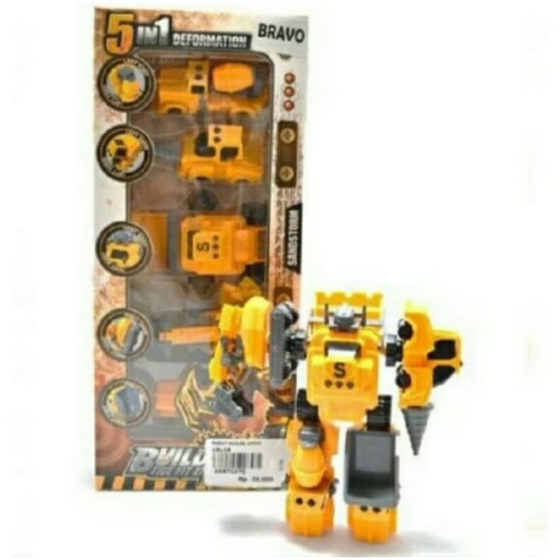 Mainan anak robot mobil builder 5in1 truck konstruksi bisa bergabung jadi robot besar keren murah