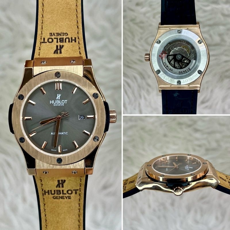 JAM TANGAN PRIA HUBLOT CLASSIC FUSHION BROWN ROSE AUTOMATIC JAPAN SUPER QUALITY DIAMETER 42MM