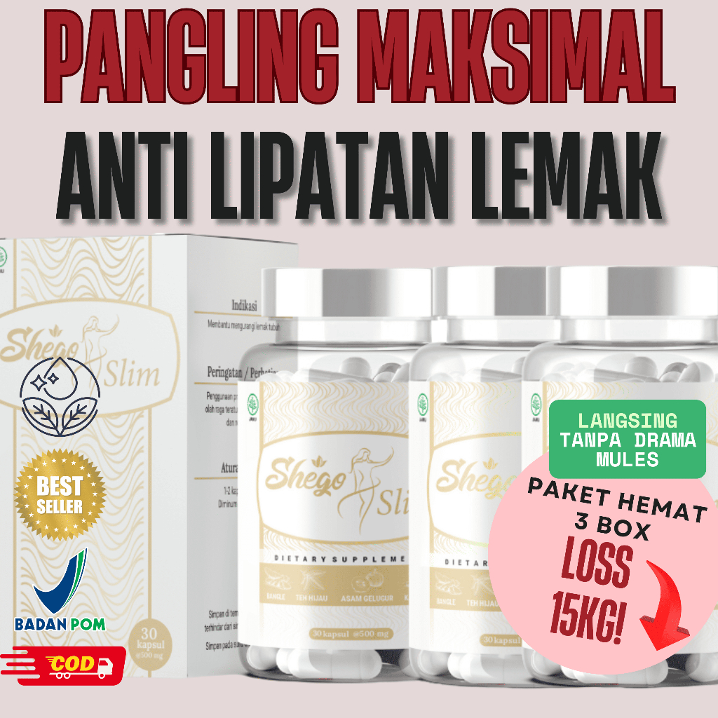 Shego Slim 3 Botol + Suplemen Kesehatan + Slim Fit + Obat Pelangsing + Pembakar Lemak Perut Buncit
