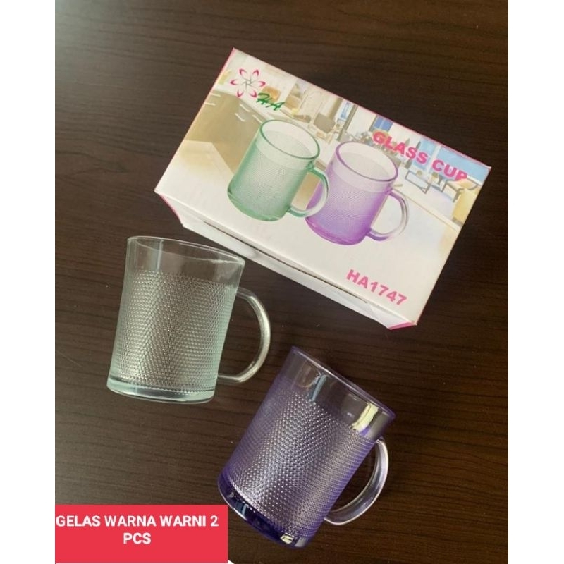 gelas kaca warna warni 2 pcs