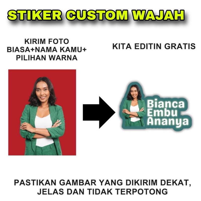

Stiker Custom Face Wajah 1 Lembar Ukuran 30,5xm x 47cm