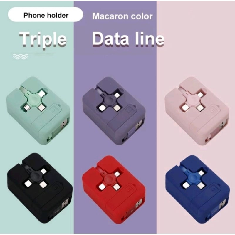 3in1 Kabel Charger USB, Tipe C, Lighting, Fast Charging Rectable