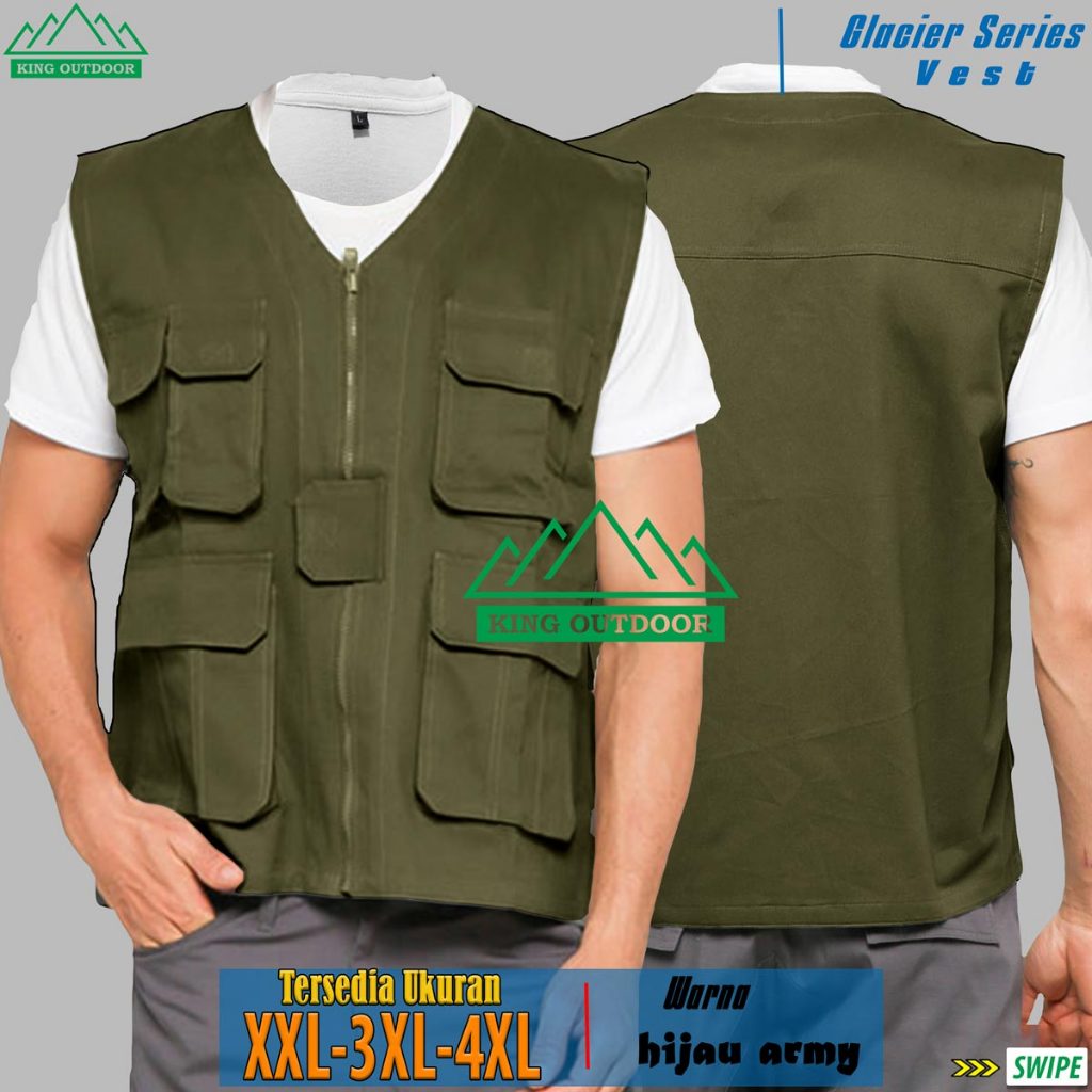 Rompi Touring Premium Glacier Series BIG SIZE XXL-3XL-4XL Warna HIJAU ARMY - Rompi Motor Moge