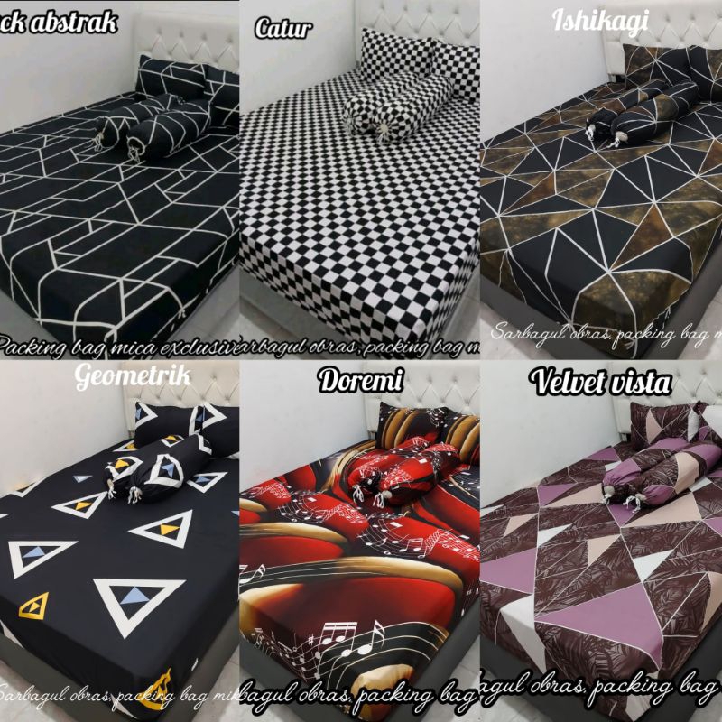 seprei karet sudut homemade aesthetic motif abstrak hitam putih