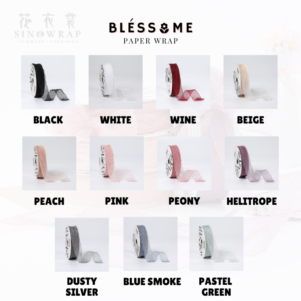 

(1 ROLL) Ribbon Wave / Fishtail Ribbon 2,5cm / Pita Organza 25mm 20 Yard / Pita Keriting Gelombang / Pita Chiffon Korean Florist Pembungkus Kertas Buket Bunga Hand Bouquet