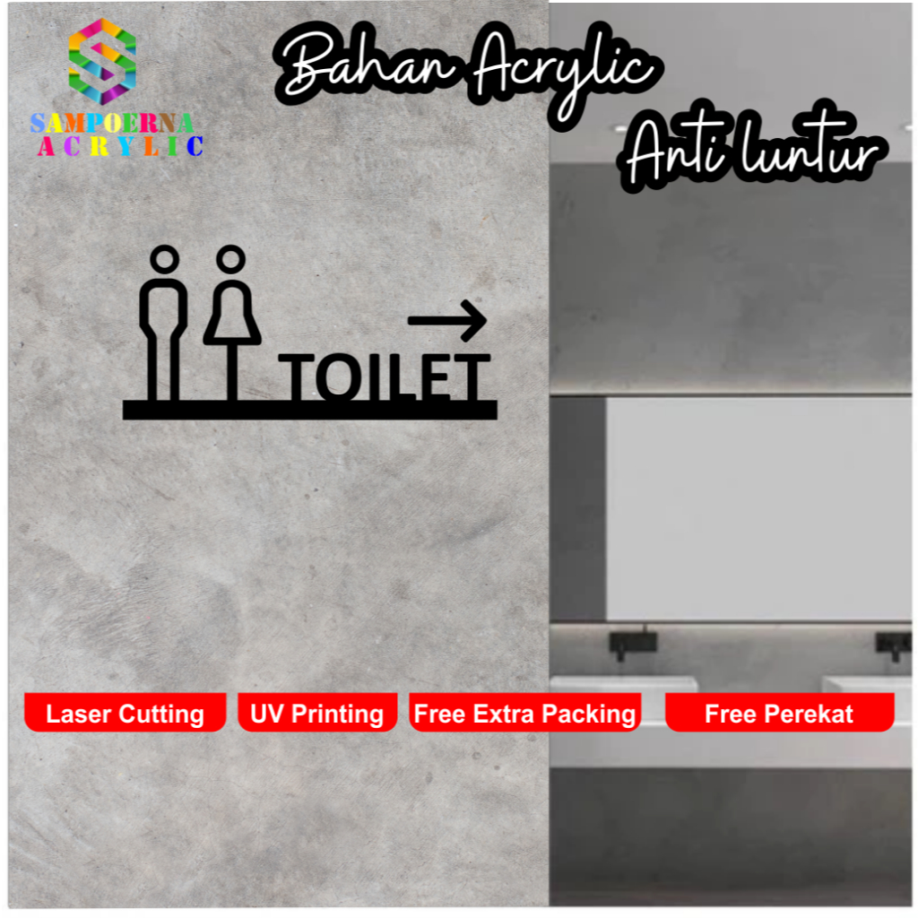 

Sign Toilet Acrylic Stiker Label Penunjuk WC Restroom Modern