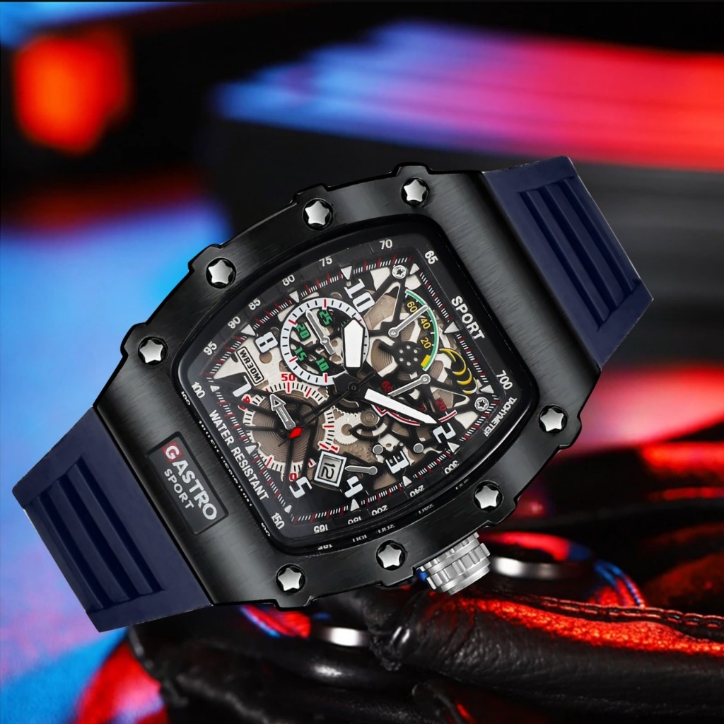 ONMI Jam Tangan Pria Gastro Sport GS-265 Analog Chrono Tanggal Aktif Strap Rubber Premium Anti Air /