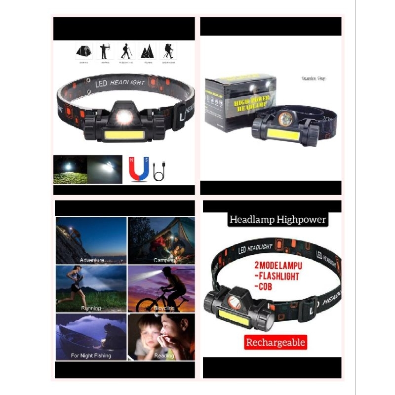 senter kepala usb / led headlamp waterproof ,zoomable