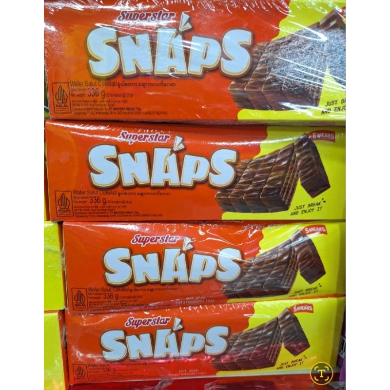 

Snaps Wafer Superstar, isi 12pcs, wafer berbalut coklat melimpah