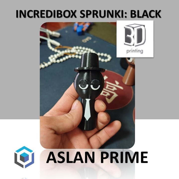 INCREDIBOX SPRUNKI BLACK WITH TOP HAT WHITE TIE 3D Print Action Figure Figur Figures Mod Hitam Dasi 