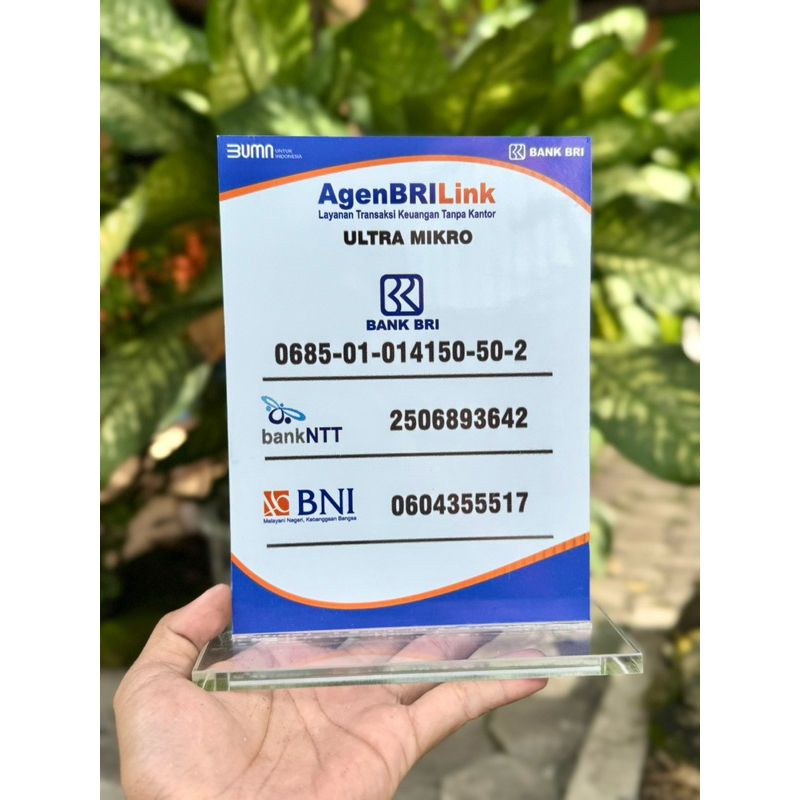 

AKRILIK MEJA AGEN BRILINK BRI LINK UKURAN 15x20cm BISA CUSTOM DAFTAR REKENING