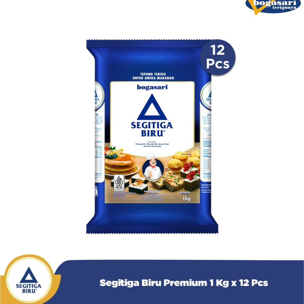 

Tepung Terigu Bogasari Segitiga Biru Premium 1 kg x 12 pc