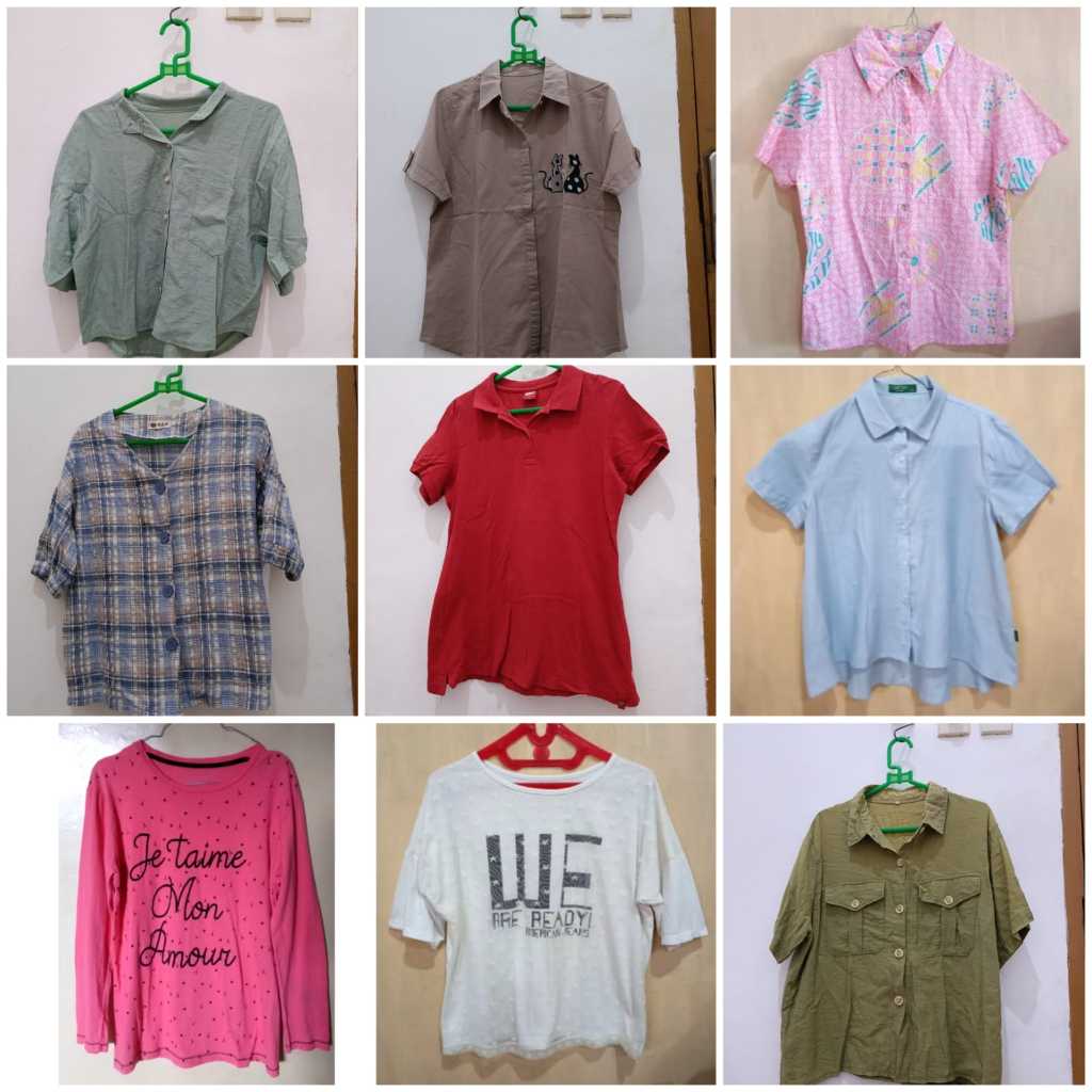 Preloved Kemeja Biru Denim Atasan Kaos Ladies Baju Seperti Baru Pribadi Polos Cantik Short Sleeve Mu